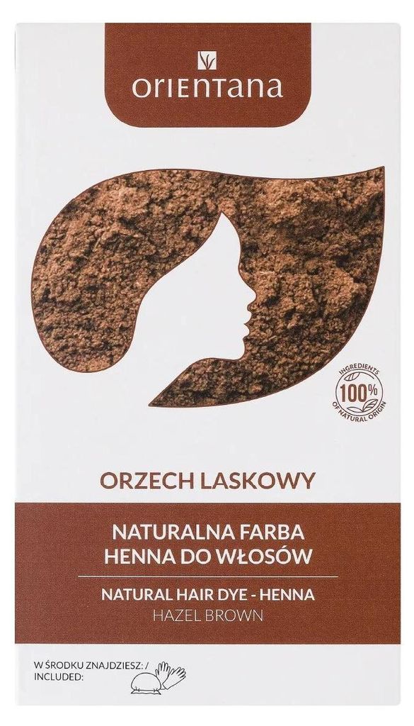 Orientana Bio Henna Haarfarbe Haselnuss Pulver für Langes Produktbild 