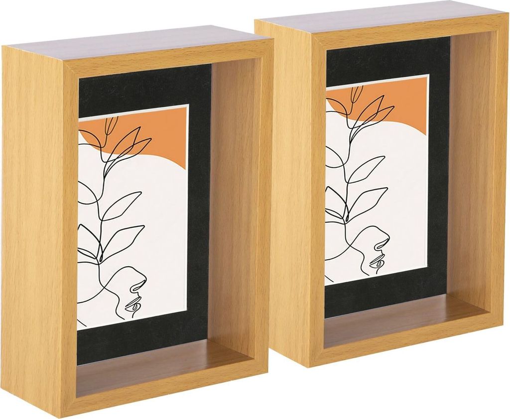 Nicola Spring 3D Deep Box Fotorahmen - stehendes hängendes Handwerk Schattenbildanzeige - 5 x 7 "mit 4 x 6" montieren - hellholz / schwarz - pack ...