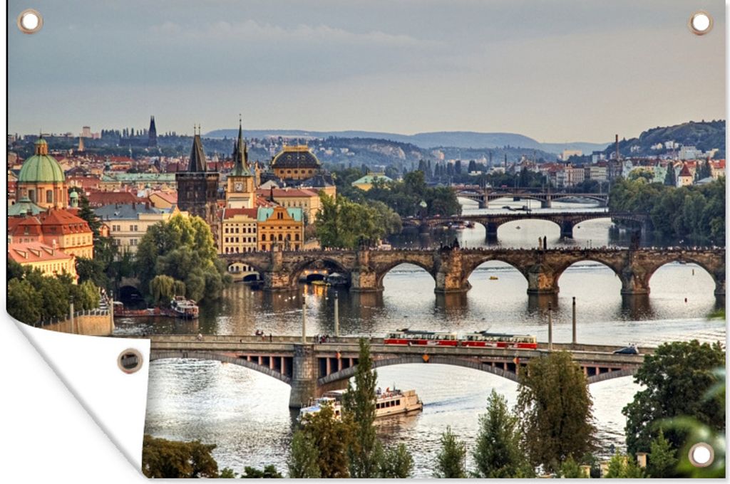 MuchoWow 120x80 cm Outdoor-Poster Gartendeko Sichtschutz Garten Poster für den Garten Stadt - Prag - Brücken