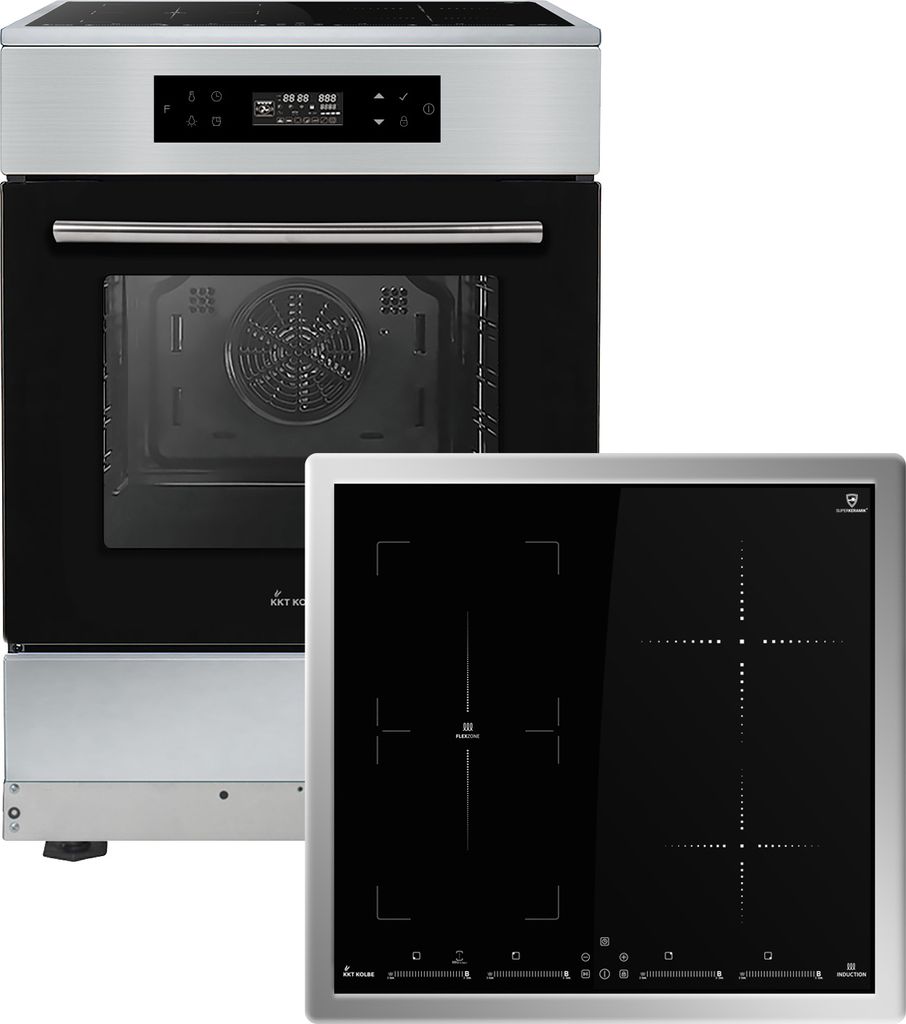 KKT KOLBE Standherd Herdset 60cm Einbaubackofen 58cm Induktionskochfeld Flexzonen Heißluft Automatik-Timer Wärmeschutzverglasung Kindersicherung ...