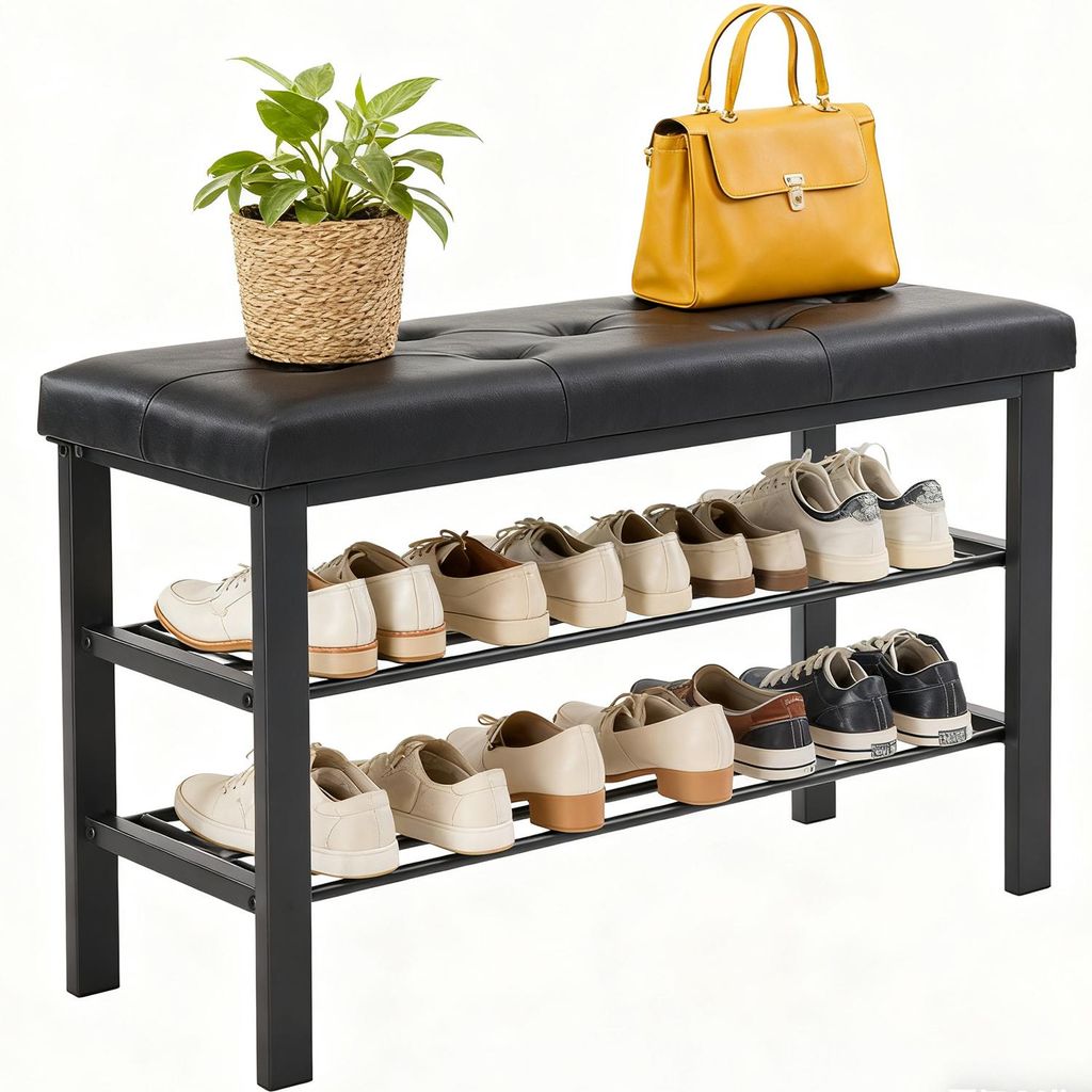 Un banc pour changer les chaussures avec une étagère à Image du produit 