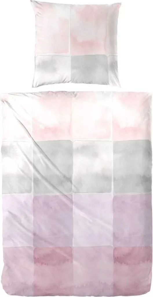 Biancheria da letto Hahn in raso a quadretti rosa viola, 155x220 cm + 80x80 cm