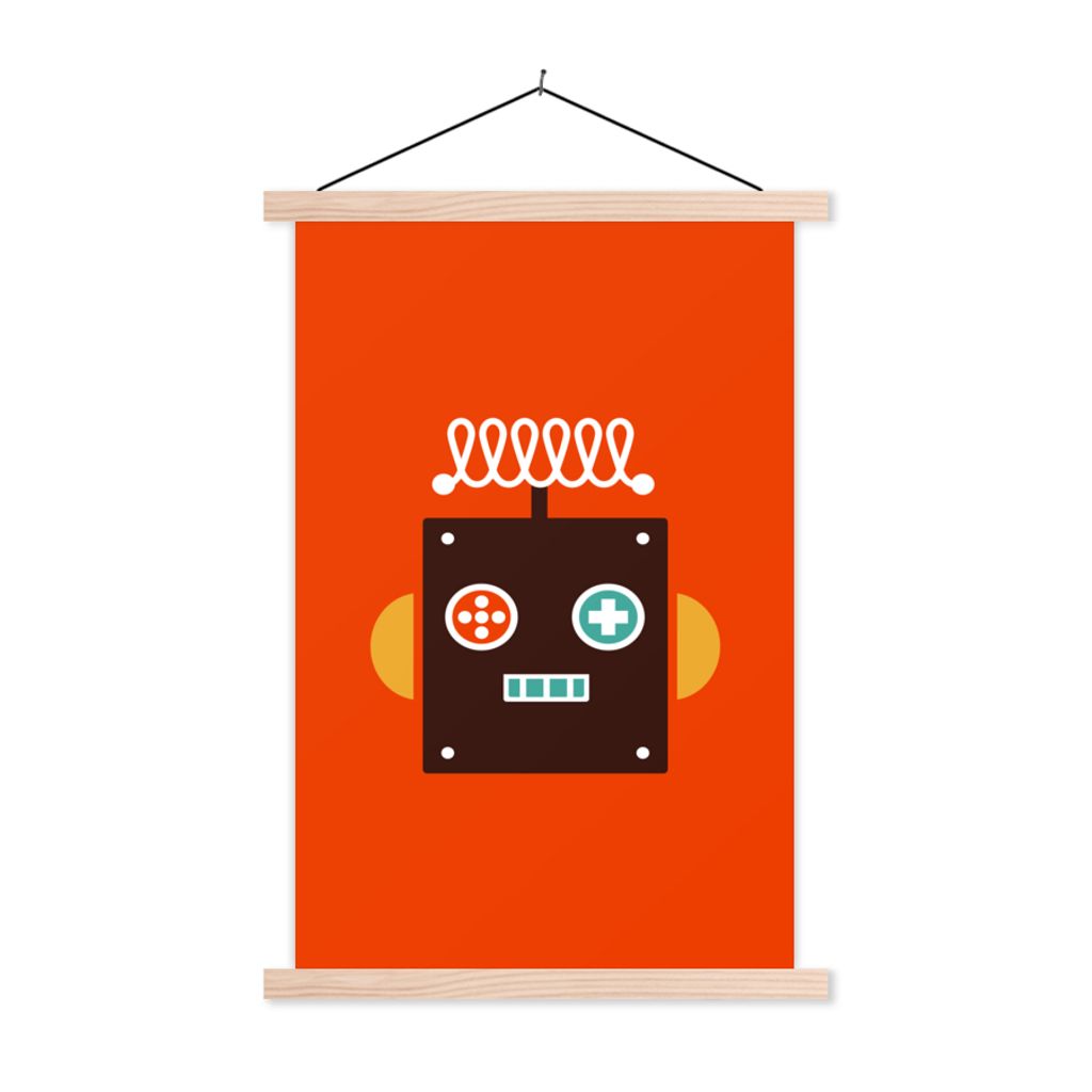 MuchoWow Textilposter Roboter - Formen - Gesicht - Orange - Jungen - Kinder 40x60 cm mit holzfarbenen Rahmen - Poster