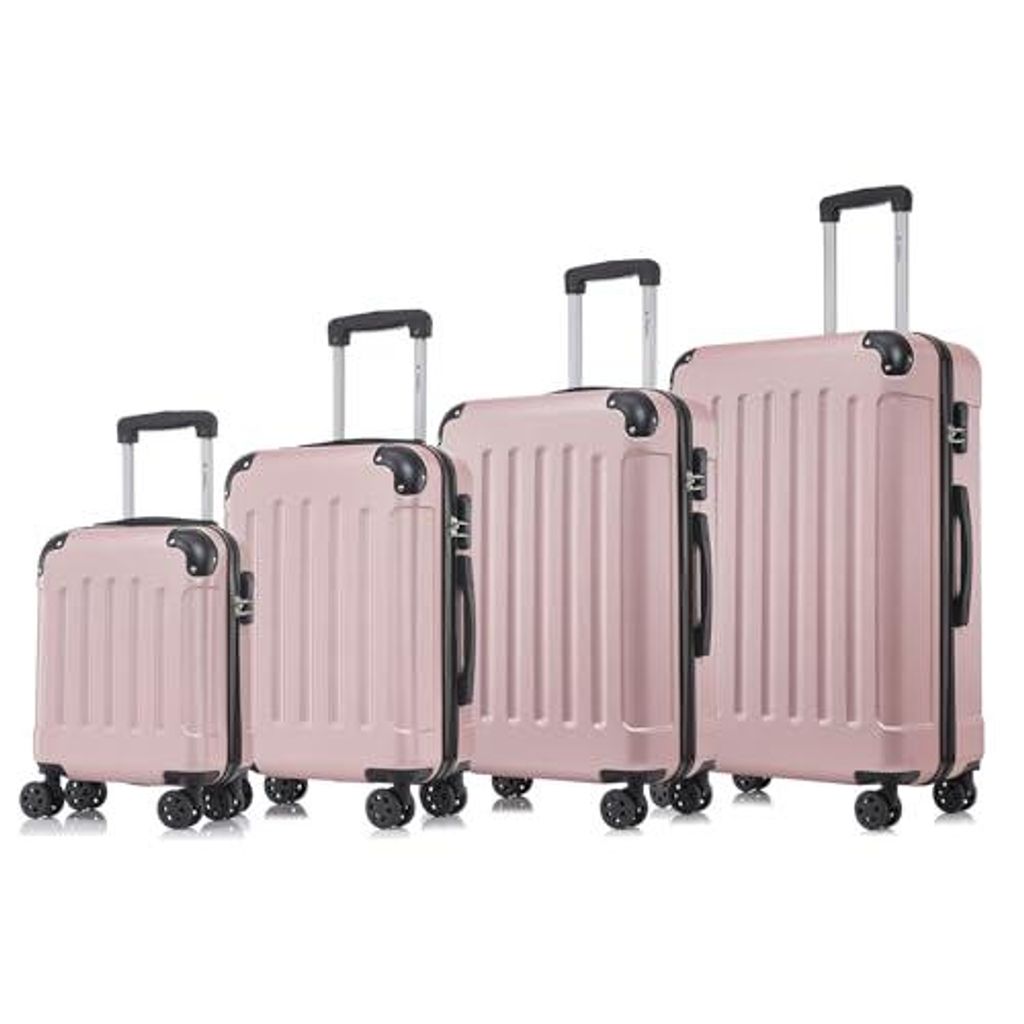 Suitcase Set, Rollkoffer Handgepäck, Kofferset, mit 4 Rollen 360°, Hartschalenreise Zahlenschloss, Weicher Gummigriff (4er Set, S,M,L&XL,Roségold)