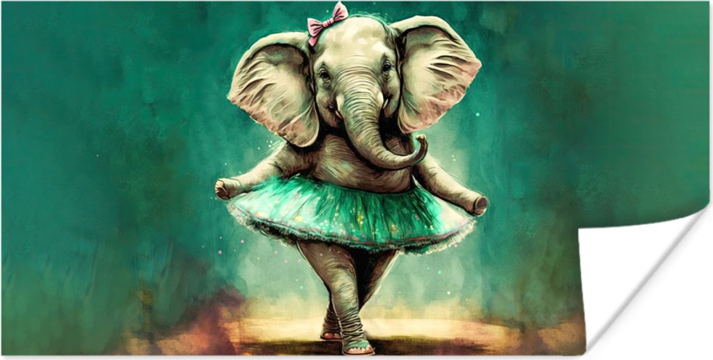 MuchoWow Poster Elefant - Ballerina - Farbe - Schleife - Porträt 80x40 cm - Wanddeko