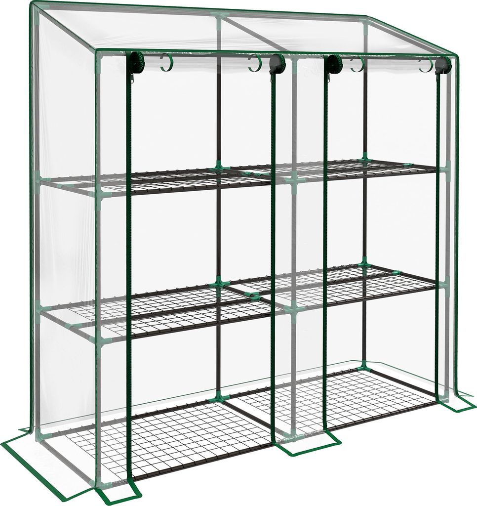 Mini-Gewächshaus, 3 Etagen, 6 Drahtregale, 2 Öffnungen, Kunststoff-Plane, Transparent