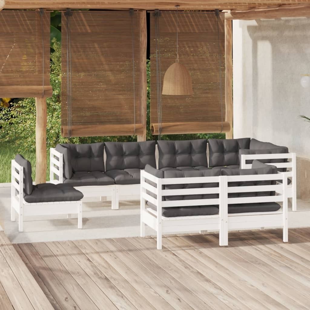Cloris Designermöbel 8-tlg. Garten-Lounge-Set mit Kissen Weiß Kiefer Massivholz 2024 Neu