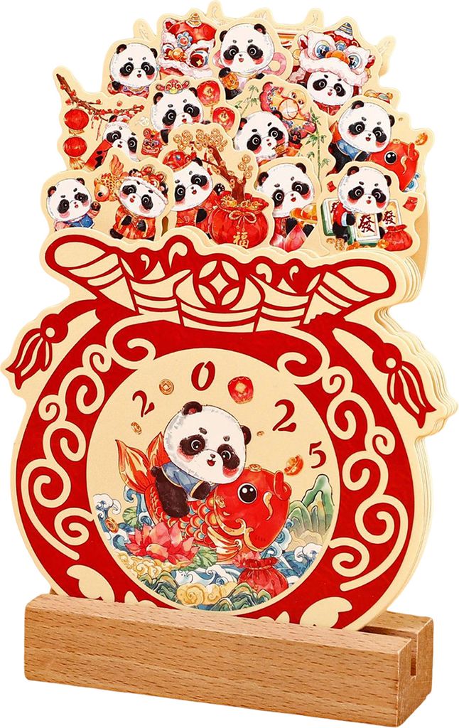 Schreibtischkalender 2025, 12 Monatskarten mit Holzständer, Monatsplaner, Kalender, Tischdekoration für Zuhause und Büro, Dekoration, Panda