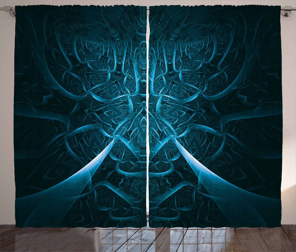 ABAKUHAUS Modern Rustikaler Gardine, Abstrakt Spuk Effect, Schlafzimmer Kräuselband Vorhang mit Schlaufen und Haken, 280 x 245 cm, Blau
