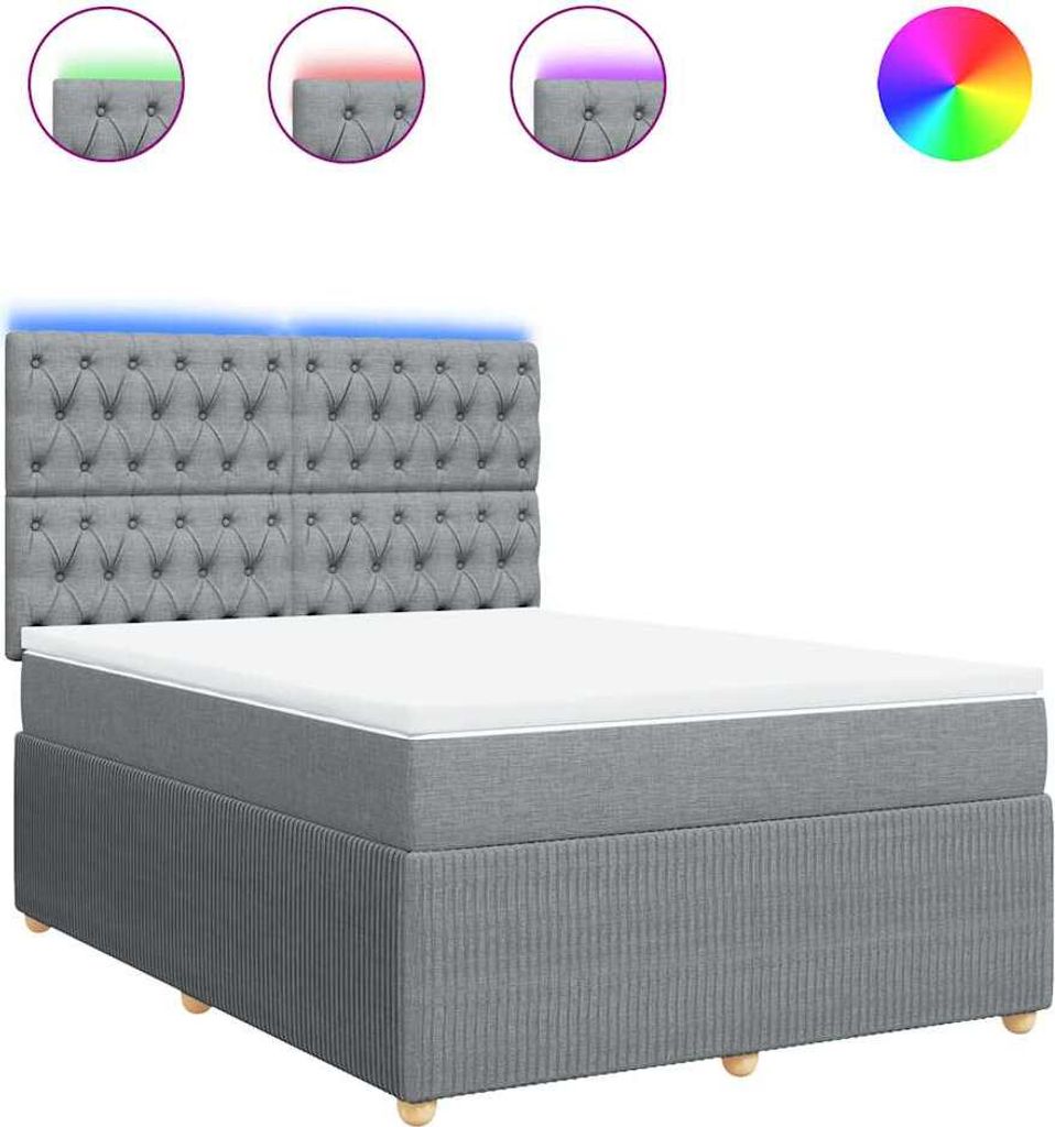 vidaXL Boxspringbett mit Matratze Hellgrau 140x200 cm Stoff