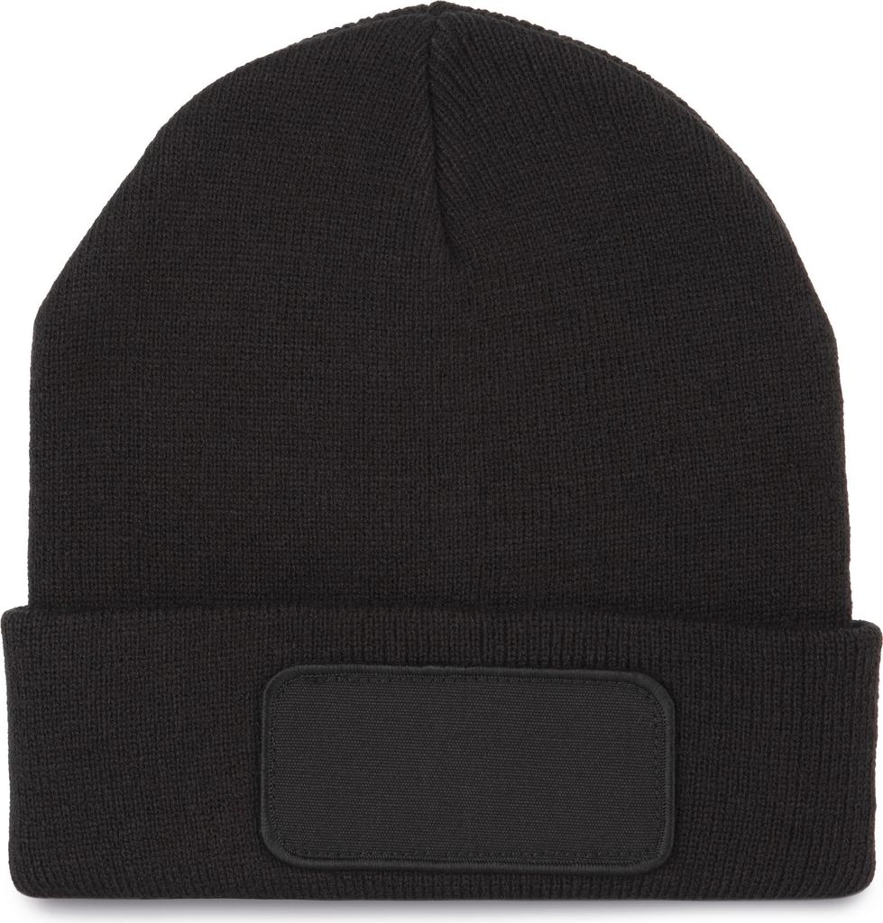 Weiche Polyacryl-Strickmütze mit Umschlag und Patch