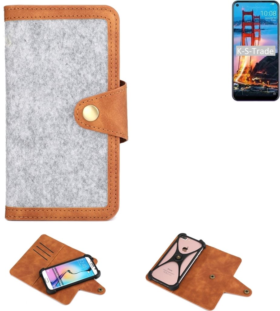 K-S-Trade Handyhülle kompatibel mit ZTE Blade V2020 Schutzhülle Filz-Hülle Kunst-Leder hellgrau braun (1x)