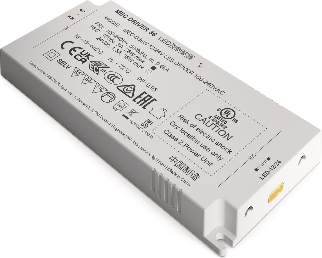 Convertitore LED 100-240 V/AC 12+24V DC L.160mm 36 W bianco Immagine del prodotto 