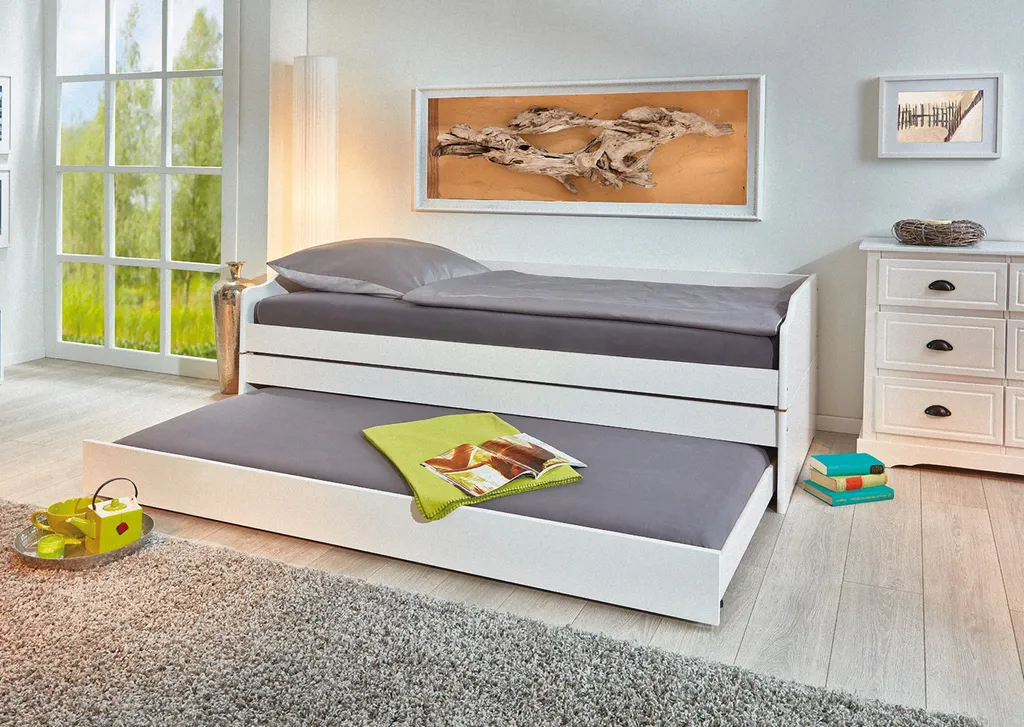Cadre de Lit Blanc 90x200 cm Lotved pour Chambre Enfant ou Studio Privé
