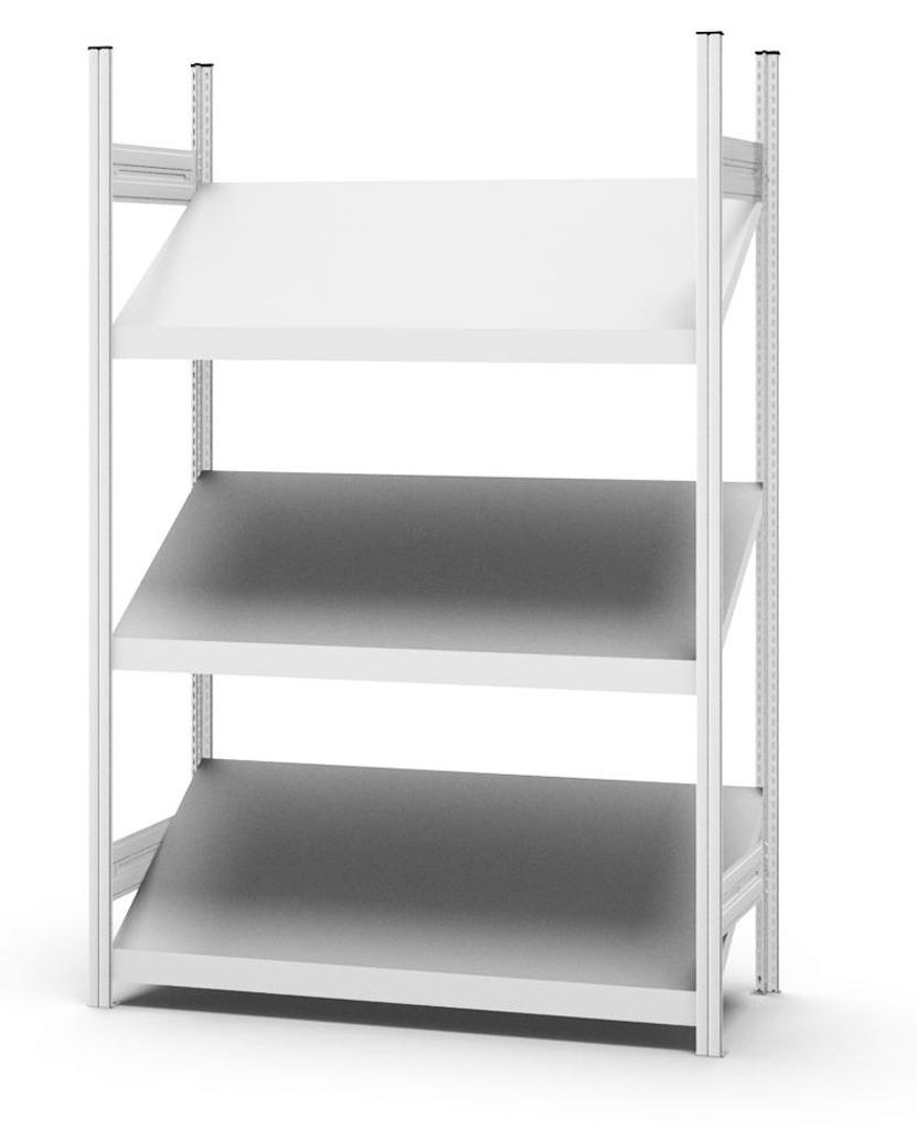 PROREGAL Schrägbodenregal MAGNUS Germany | HxBxT 200x130x40cm | 3 Ebenen | Fachlast 100kg | Lichtgrau