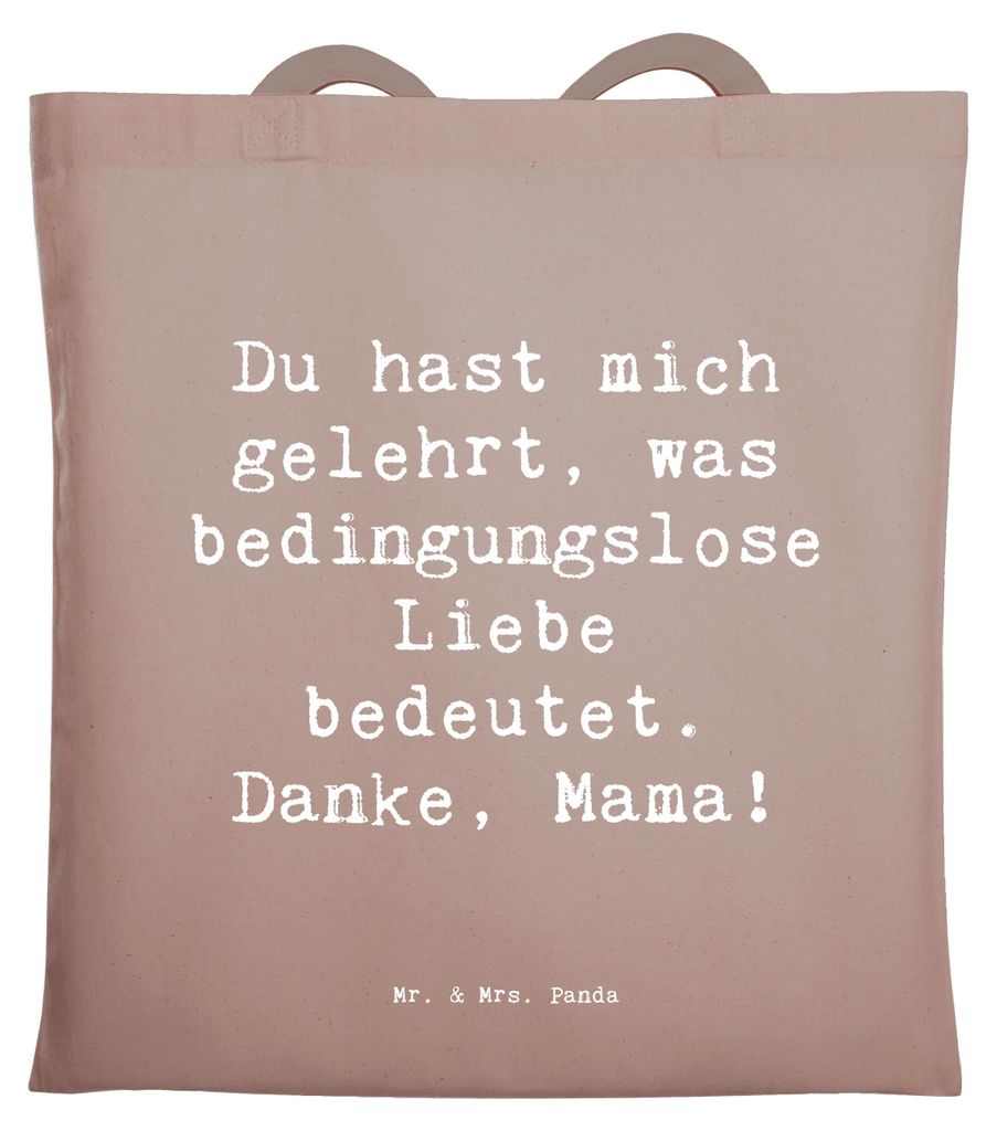 Mr. & Mrs. Panda Tote Bag Spruch Mama Liebe - Braun Pastell - Geschenk, Unitasche, Tasche, emotionale Botschaft, Danke sagen, Aufmerksamkeit, Stoff...