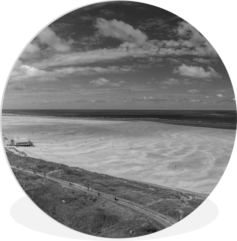 MuchoWow Rundes Wandbild - Runde Bilder Wattenmeer - Strand - Schwarz - Weiß Ø 30 cm Kreis Wanddekoration Kunststoff - Wandkreis - Wandschmuck ...