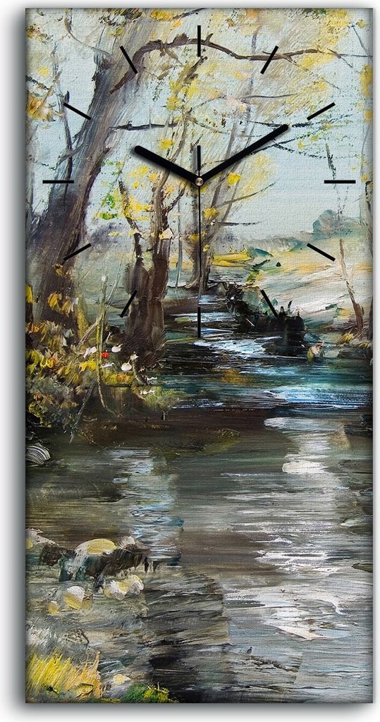 Leinwand Uhr Küche Wohnzimmer Bild 30x60 Malerei Abstrakte Bäume Fluss Blumen - schwarze Hände