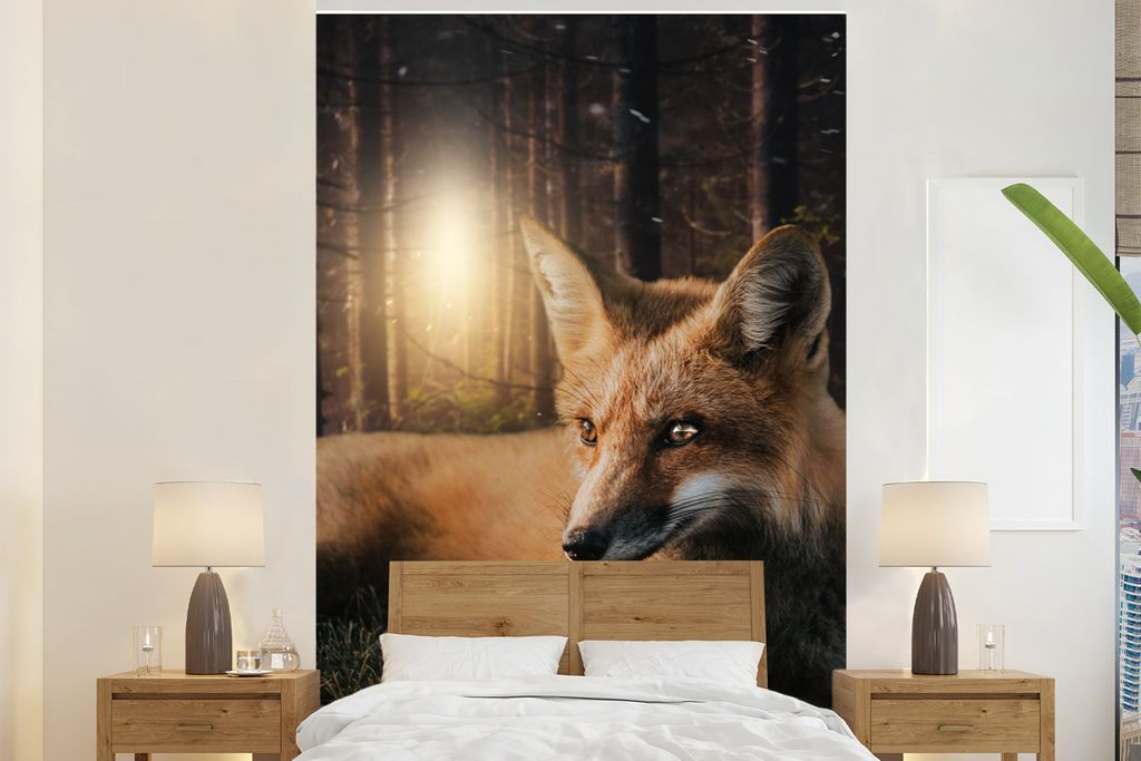 MuchoWow Fototapete für Wohnzimmer oder Schlafzimmer Wandtapete Vinyl Motivtapete Fuchs - Dschungel - Baum - 195x300 cm - Das Hintergrundbild