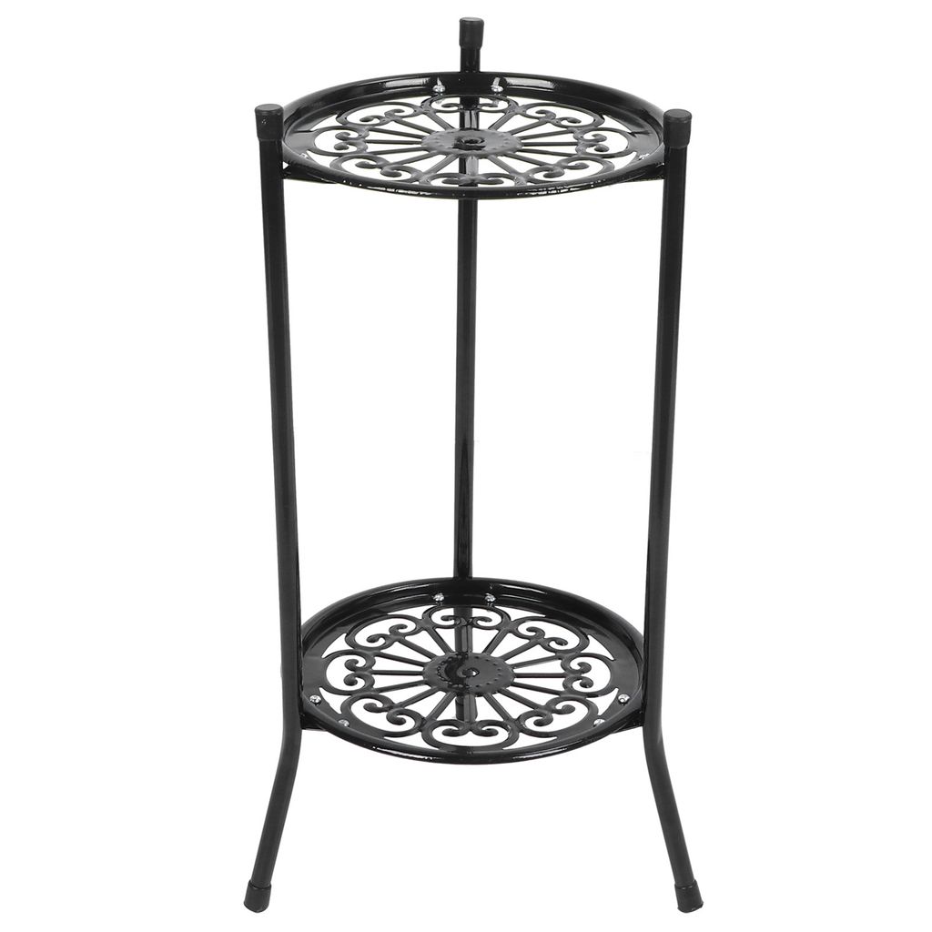 2-stöckiger Pflanzenständer aus Metall, Blumentopfhalter, Ablageregal, Heimdekoration, Gartenaccessoires, Schwarz