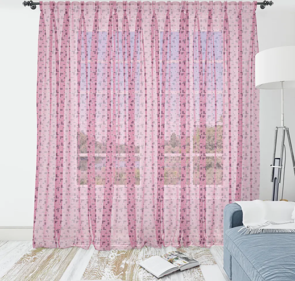ABAKUHAUS Arazzo geometrico, motivo monotono a rettangoli irregolari con quadrati, tessuto satinato setoso per soggiorno e camera da letto, 210 cm x 274 cm, rosa magenta scuro