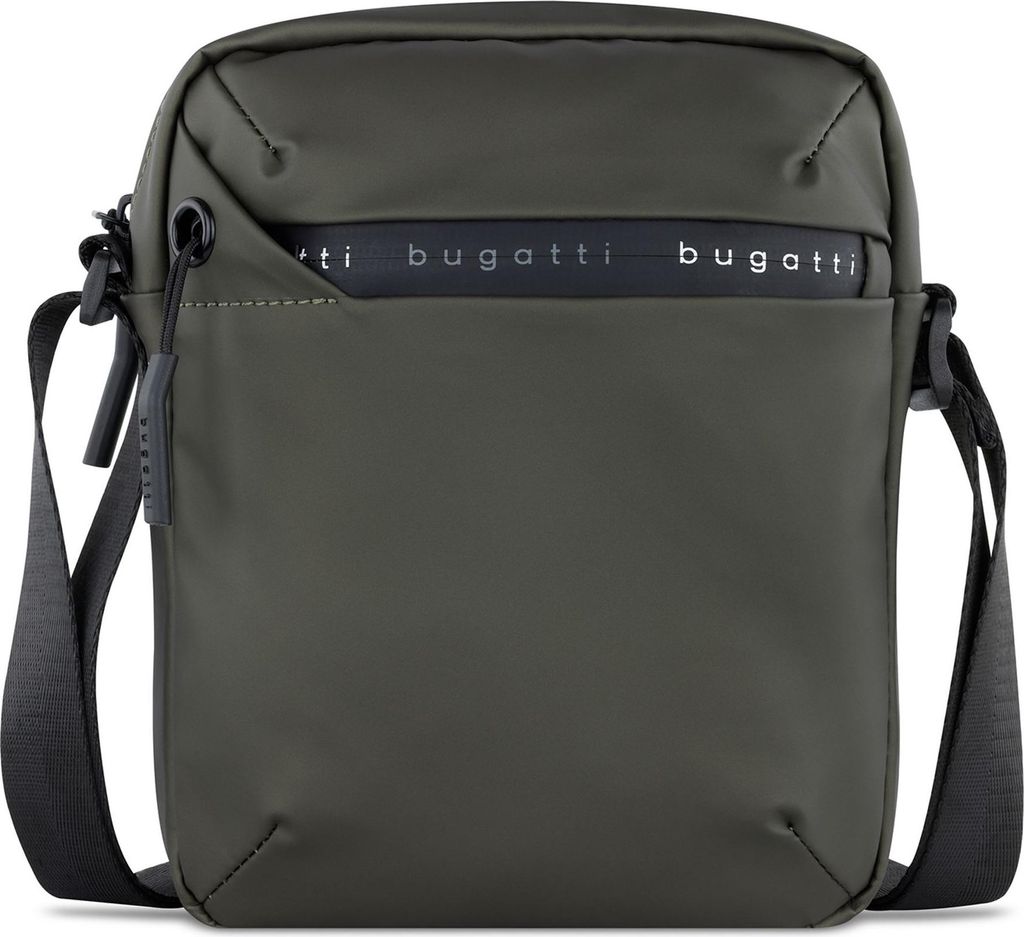 A studio shot of a green messenger bag.