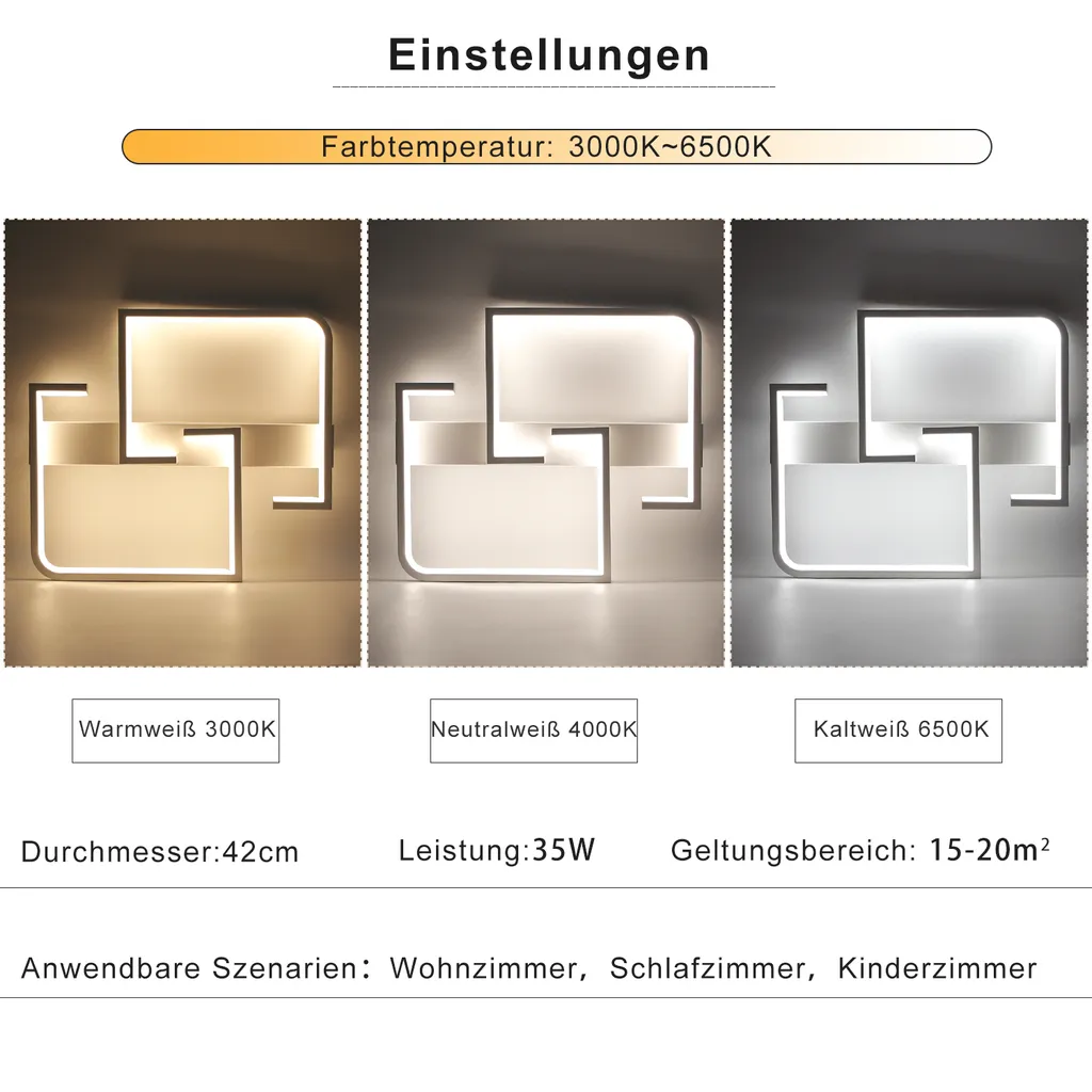 Plafonnier LED moderne 35W avec télécommande et intensité variable ZMH