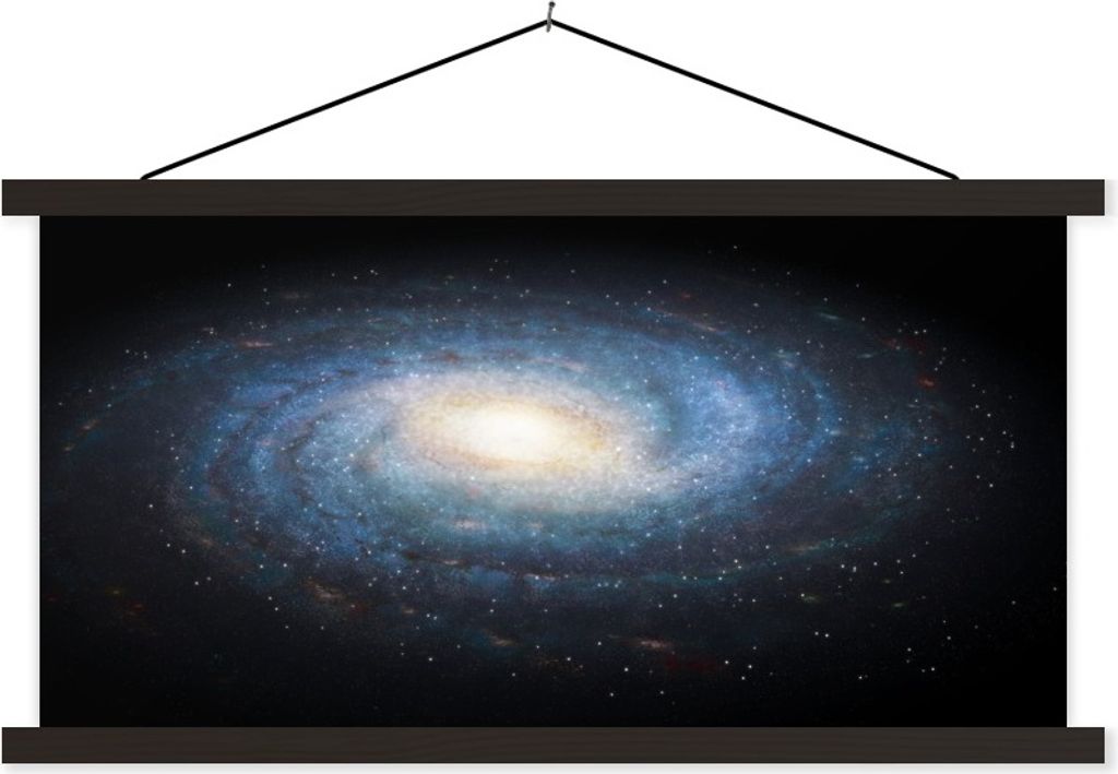 MuchoWow Textilposter Eine gelbe und blaue Illustration der Milchstraße 120x60 cm mit schwarzem Rahmen - Dekoration Schlafzimmer