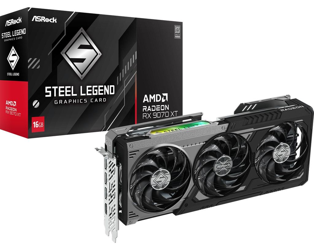 ASRock Radeon RX 9070 XT Steel Legend Dark 16GB, Grafikkarte, (RDNA4