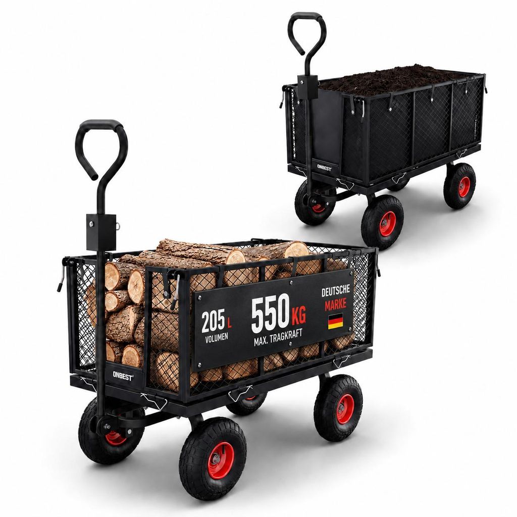 ONBEST Gitter Transportwagen | bis 550 kg | belastbar | 205L | klappbar | Wasserabweisende Innentasche