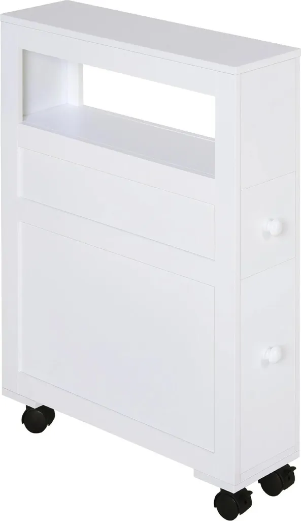 Petit meuble salle de bain blanc 2 tiroirs 16cm avec roues directionnelles