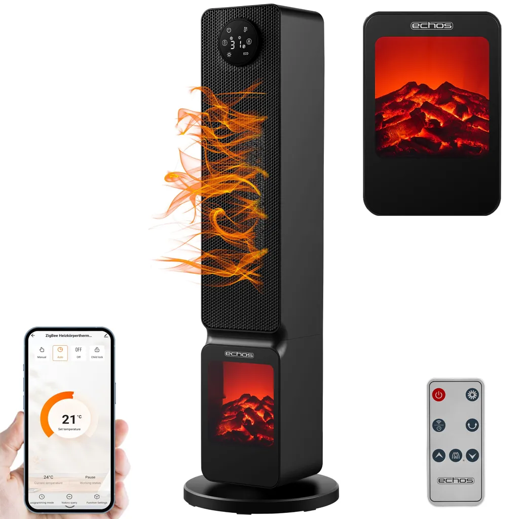 Chauffage d'Appoint Wifi pour Salon avec Illusion Cheminée Chaleureuse