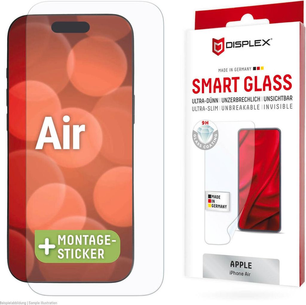 Displex Smart Glass (9H) für Apple iPhone Air, Montageaufkleber, unzerbrechlich