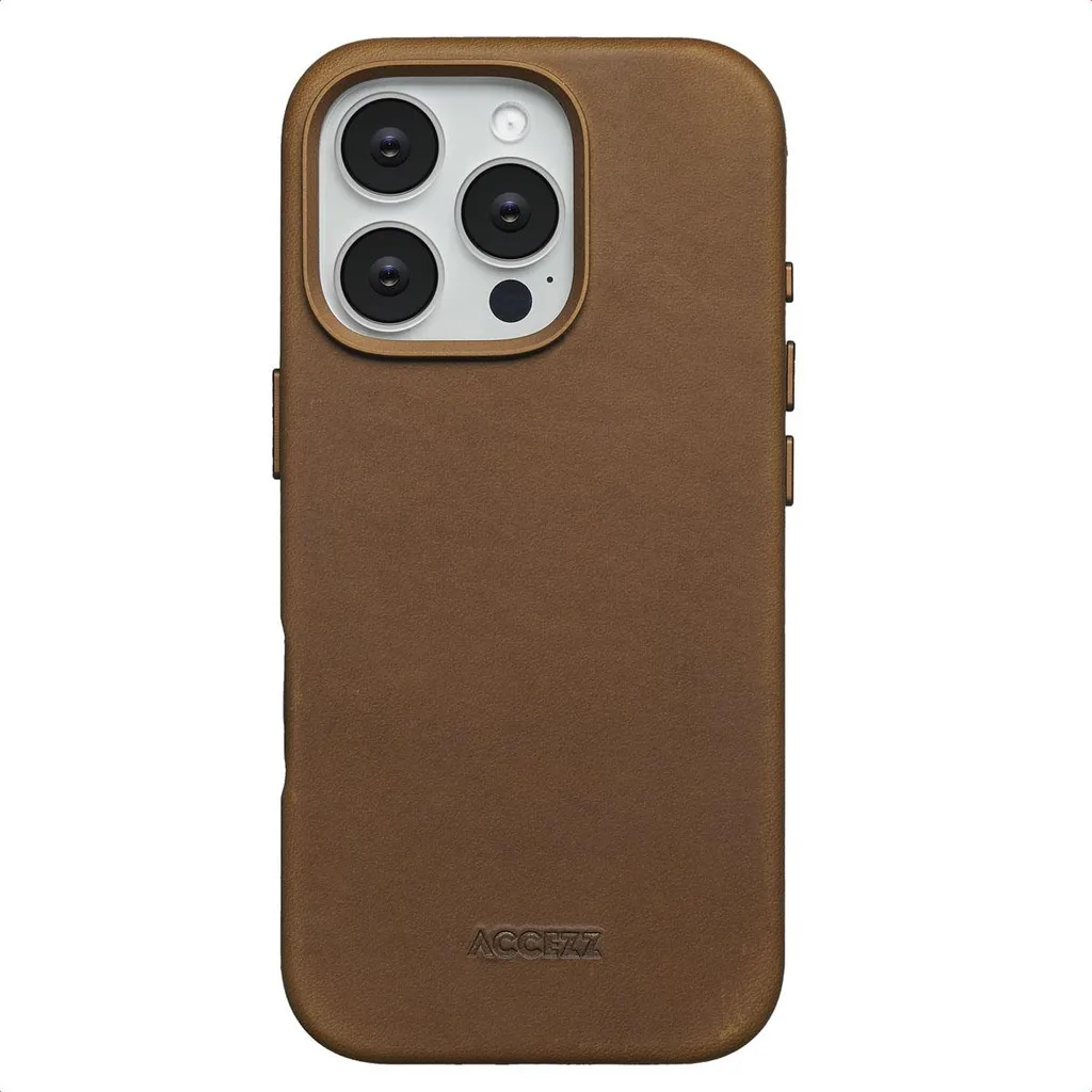 Accezz Custodia iPhone 16 Pro in Vera Pelle Vintage Tabacco Cognac MagSafe