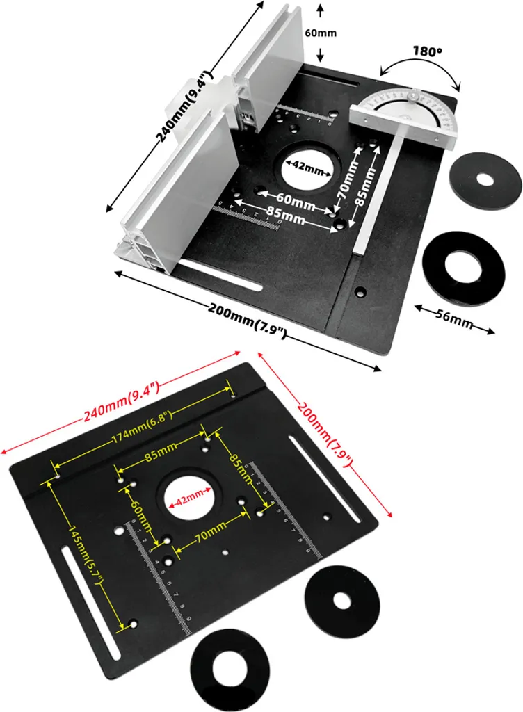 Lot de 3 plaques d'insertion pour table de défonceuse en aluminium CNC