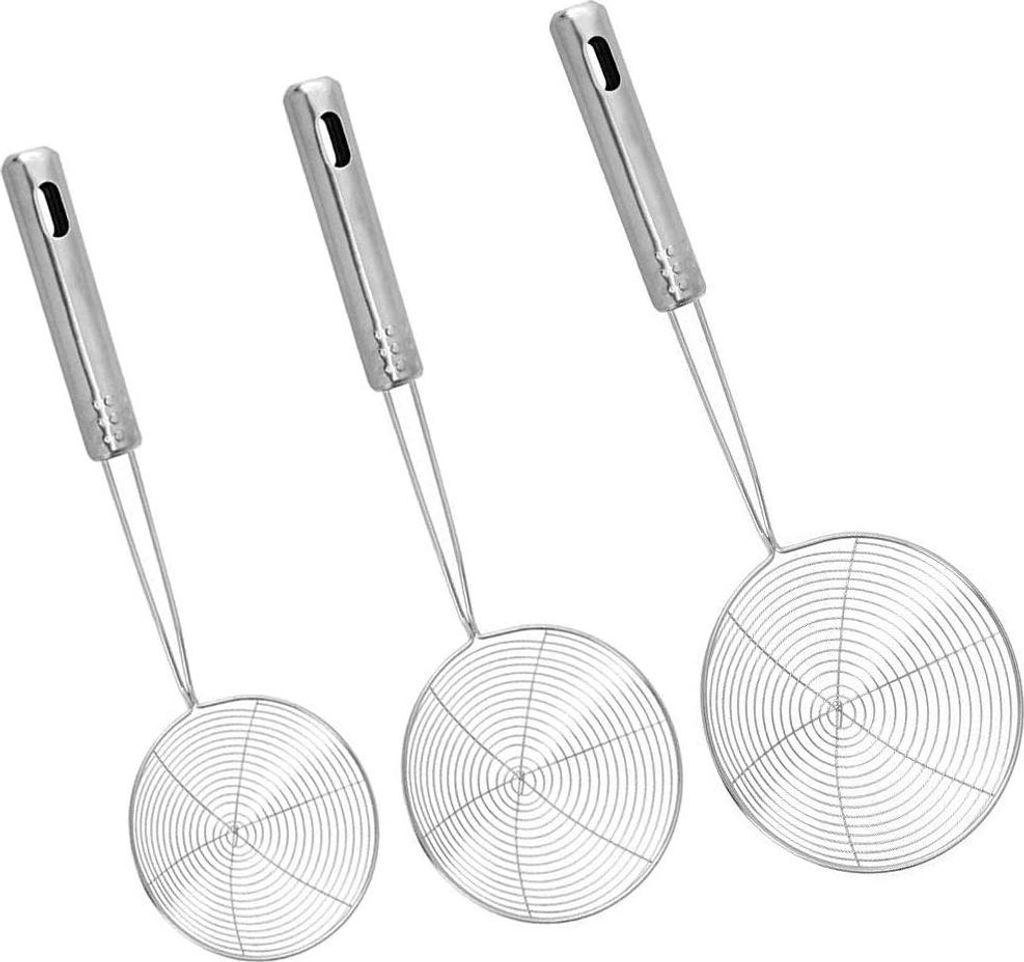 3-teiliges Küchensieb, Schaumlöffel, Sieblöffel aus Edelstahl zum Filtern, Abtropfen lassen und Spülen (11 cm, 15 cm, 19 cm)