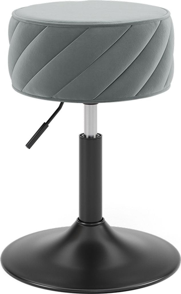 A gray stool with a black base is shown against a white background.