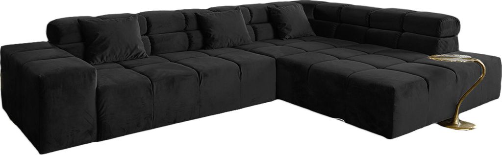 KAWOLA Sofa NEVADA Ecksofa Velvet schwarz Recamiere rechts mit motorischem Sitzvorzug
