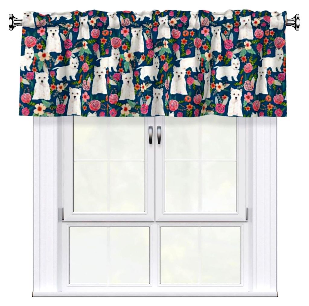 Fenster-Volant-Vorhänge, 137,2 x 45,7 cm, mit Hund und Blumen, für Fenster, Verdunkelung, kurzer Vorhang