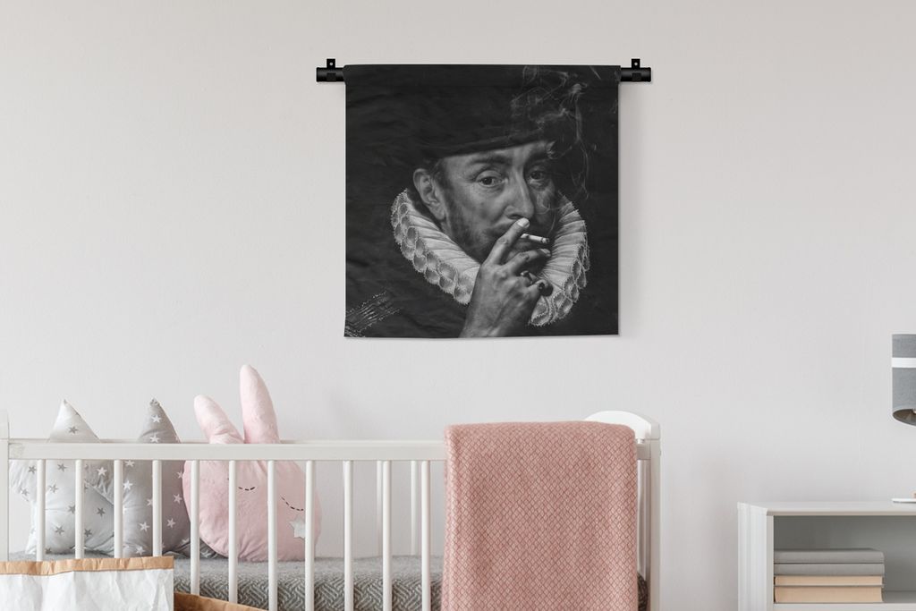 MuchoWow Wandteppich Wandbehang Porträt von Wilhelm I. - Adriaen Thomasz - Schwarz und Weiß 60x60 cm Tapisserie Dekoration Wandtuch - Dekoratio...