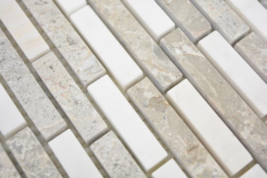 Handmuster Marmor Mosaik Verbund Stein grau weiss Mosaikfliese Wand Fliesenspiegel Küche Bad MOS87-0201_m