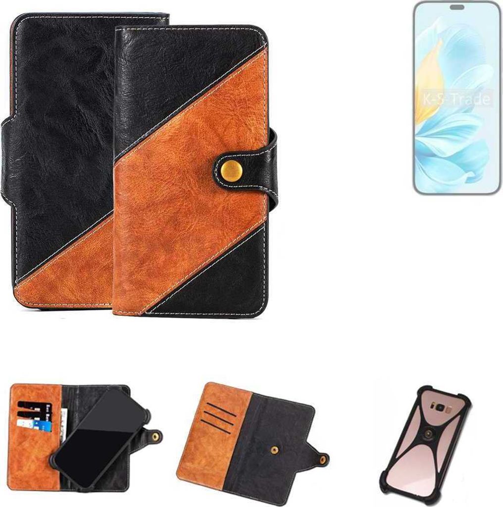 K-S-Trade Handyhülle Schutzhülle Bookstyle Case Wallet-Case kompatibel mit Honor 200 Lite Handy Cover Bumper Klapphülle schwarz hellbraun 1x