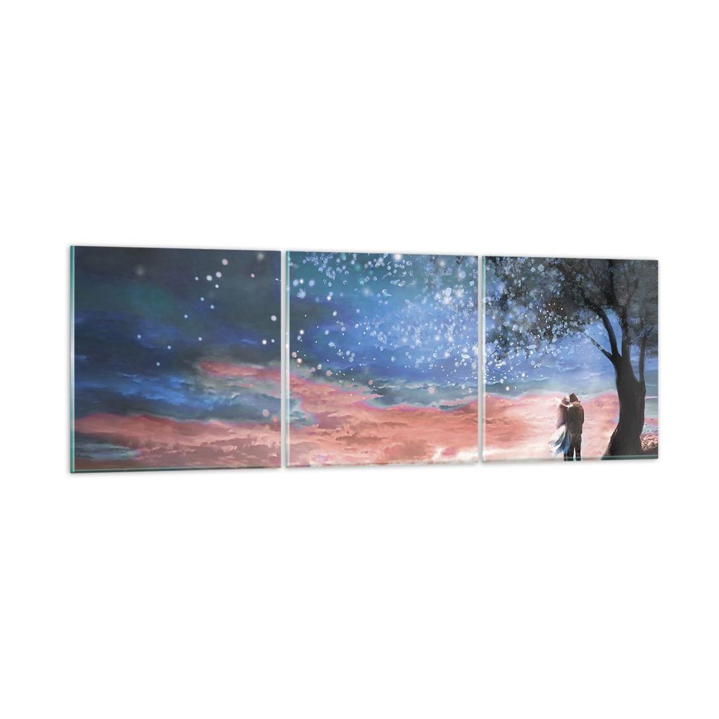 Bilder auf glas - 3 Teile - Himmel Mond Liebhaber - 120x40cm - Glasbilder - Wandbilder - Bilder - zum Aufhängen bereit - Wanddekoration aus Glas -...