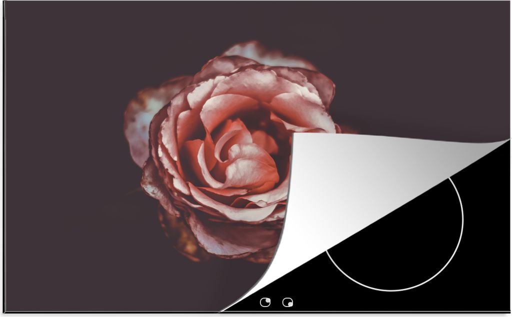 KitchenYeah Herdabdeckplatte Rose - Blumen - Porträt , 81x52cm, Küche Deko, Glaskeramikfeld Herdabdeckung, Abdeckplatte fùr Kochfeld