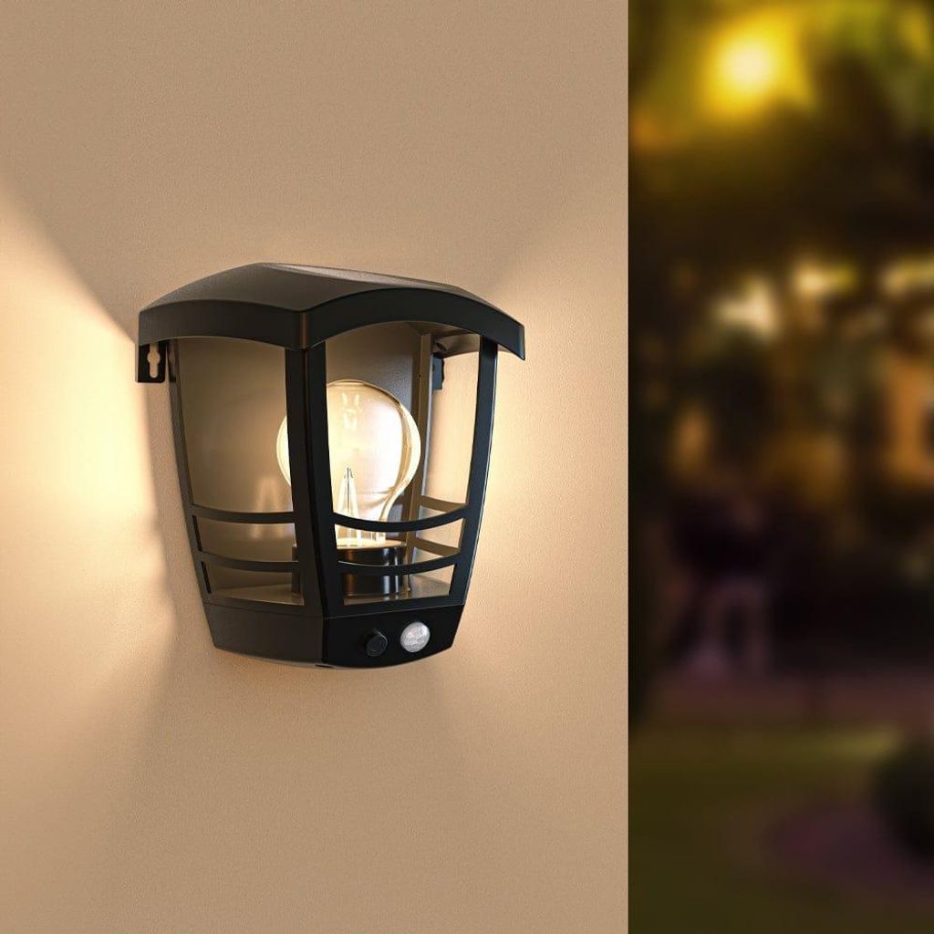 hoftronic Solar Wandleuchte Laterne 1W 3000K IP65 Schwarz klassisch