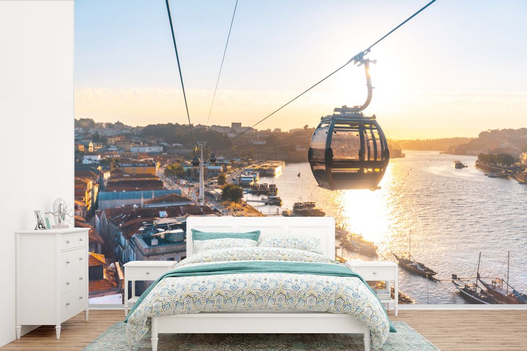 MuchoWow Fototapete für Wohnzimmer oder Schlafzimmer Wandtapete Vinyl Motivtapete Seilbahn in Portugal - 600x400 cm - Vinyltapeten
