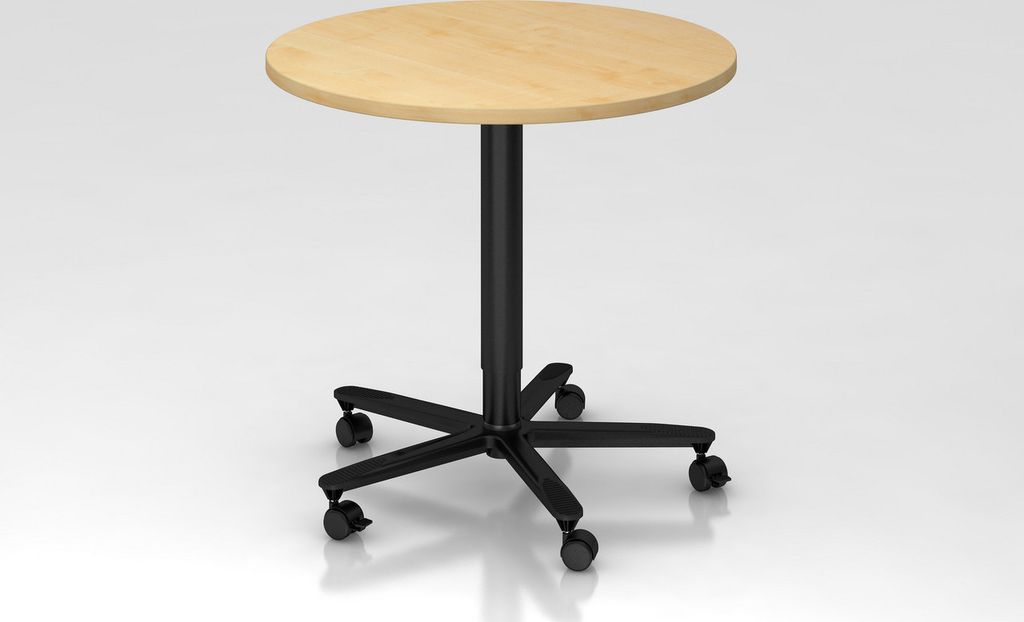 Meetingpoint Säulenhubtisch Ilari rund | Ahorn | schwarzes Gestell | Ø 80cm | höhenverstellbar von 72-114 cm | Taster unter Platte
