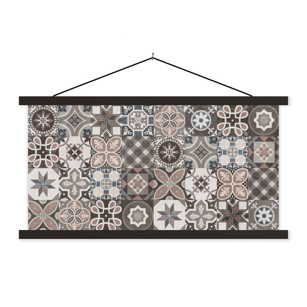 MuchoWow Textilposter Blumen - Figuren - Braun - Design 90x45 cm mit schwarzem Rahmen - Klemmleisten