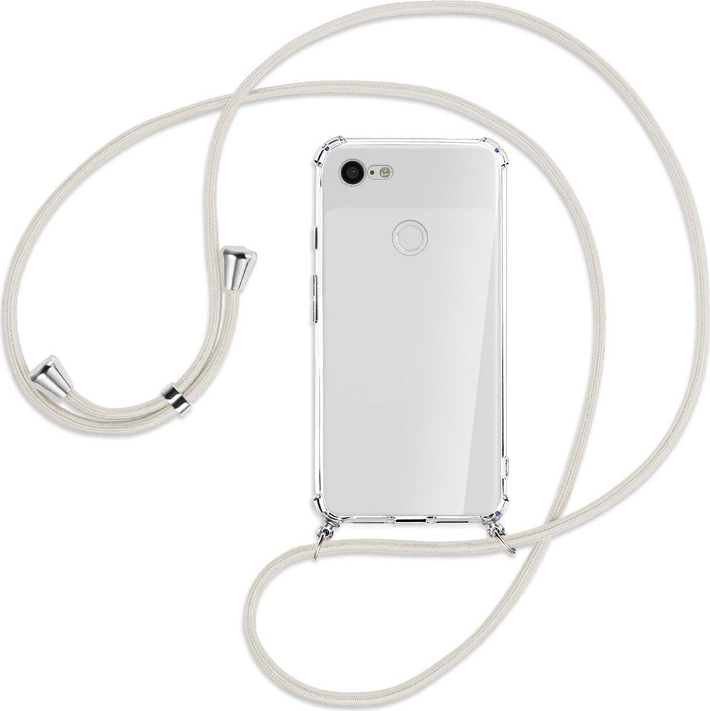 Handykette Backcover-Schutzhülle mit Band (Metall silberfarben) für Google Pixel 3 XL - broken white