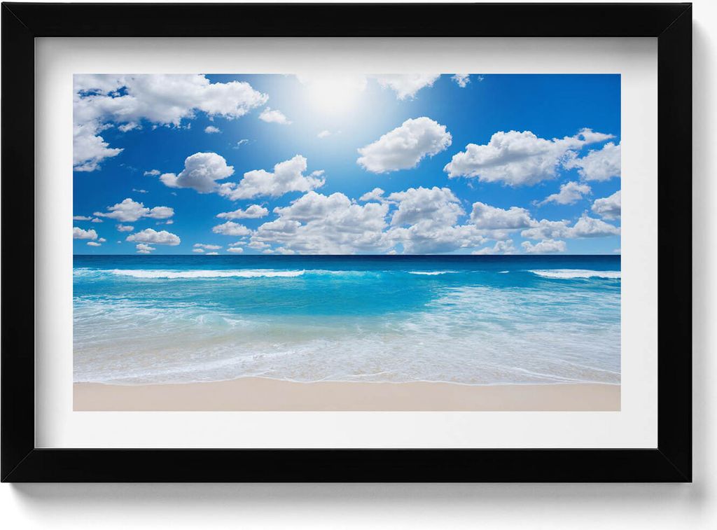 Strand, Meer und Horizont– Wandbild mit Rahmen – Gerahmtes Bild – Wanddekoration – 30x20 cm – Schwarz Rahmen